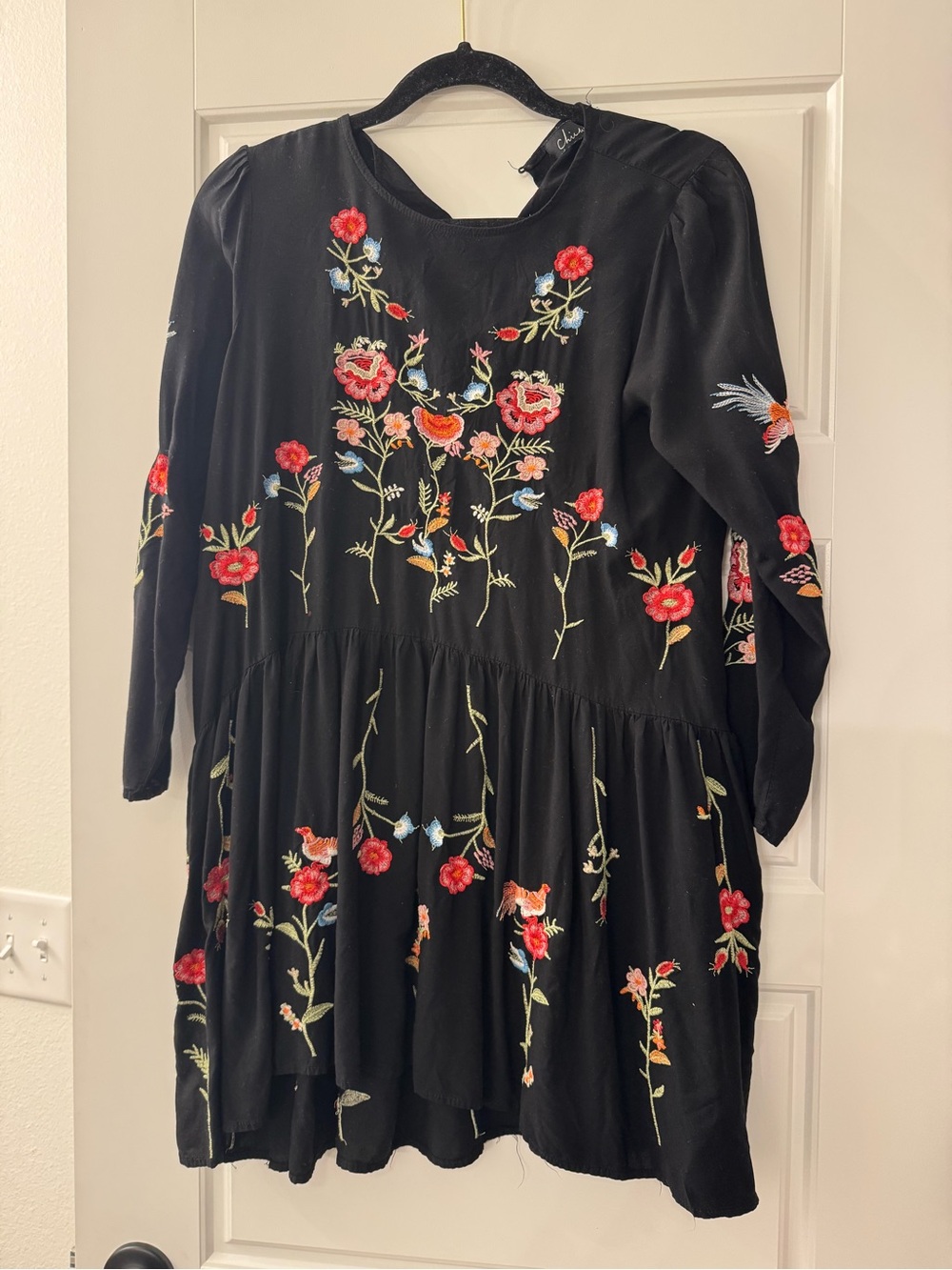 Chicwish Black Dress with Multicolor Floral Embroidery